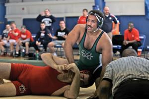 Mercyhurst Sports Information photo: Fred Hale continued his stellar senior season after beating Shippensburg’s Jacob Nale. Hale is now 26-6 on the season and was named PSAC wrestler of the week.